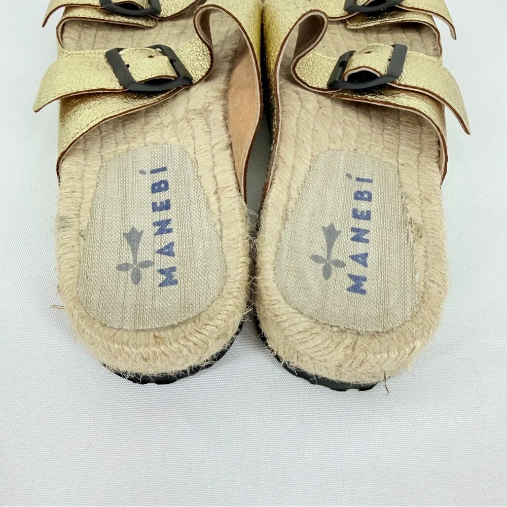 Manebi Women’s Size 39 Nordic Metallic Gold Leather Espadrille Sandals